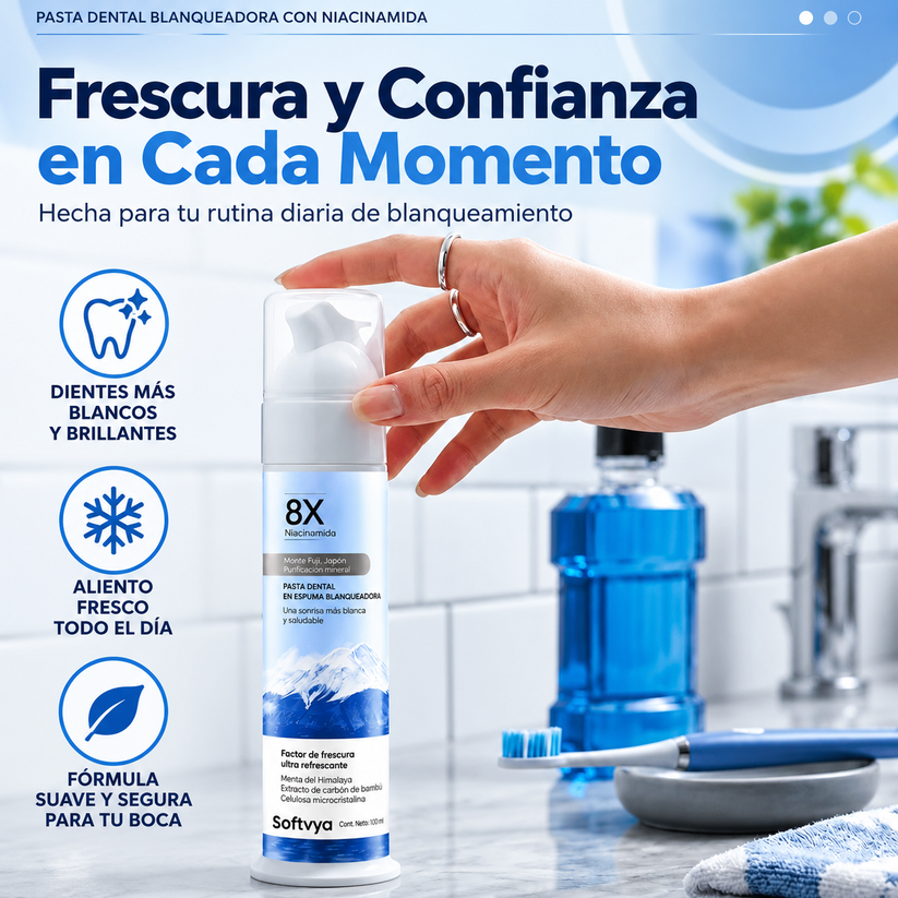 Pasta Dental Blanqueadora Espumosa Softvya ™ 8X Con Niacinamida