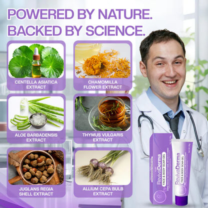 ¡Paga 1 Lleva 3! Timilk® RevivaDerma Gel para cicatrices faciales y corporales: clínicamente probado para suavizar, aplanar y atenuar cicatrices quirúrgicas, marcas de acné, quemaduras, queloides y cicatrices relacionadas con traumatismos.