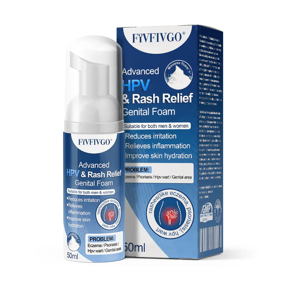 Espuma genital Fivfivgo® Advanced para el alivio del VPH y las erupciones cutáneas.