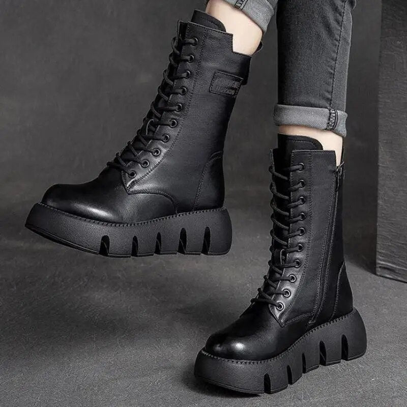 ModaMuse 2.0 - botas de cuero retro para mujer