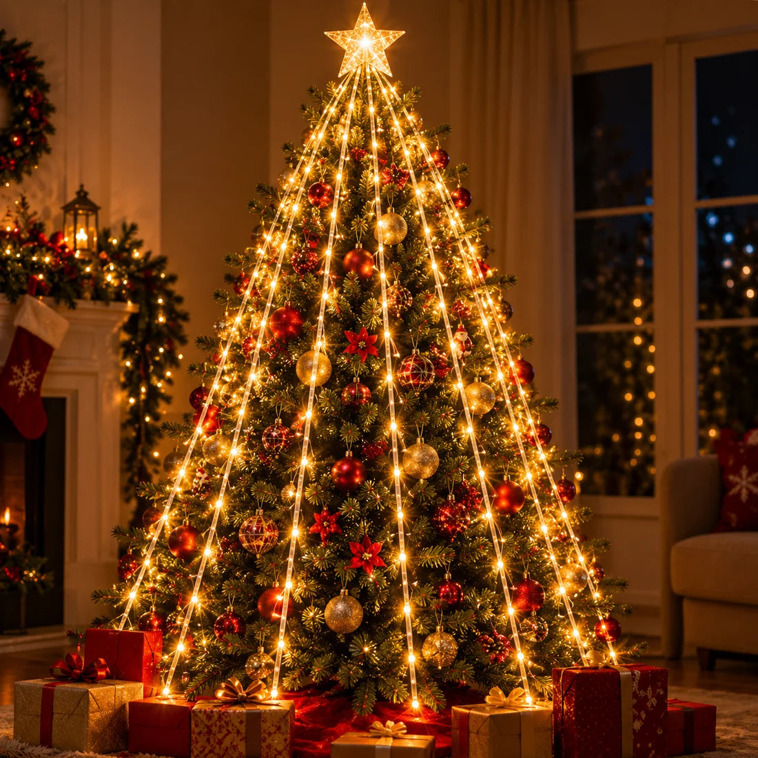 Luz Estrella Cascada & 2 Platos Navidad ⭐