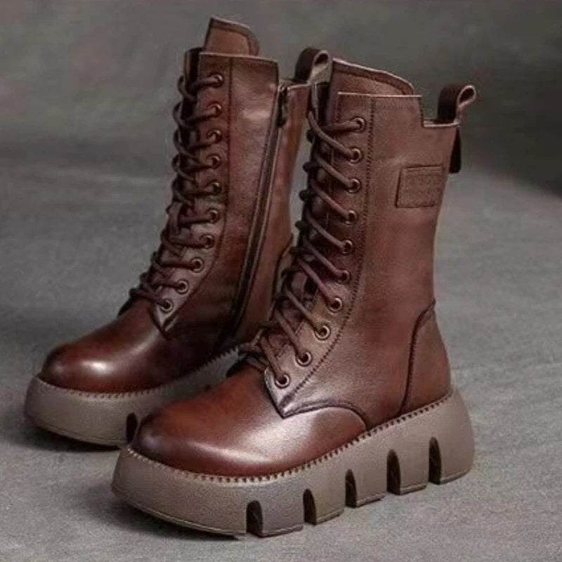 ModaMuse 2.0 - botas de cuero retro para mujer