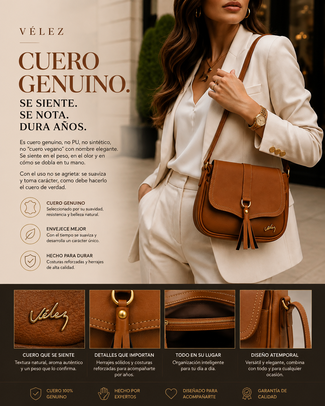 ✨ Morral Vélez Siena™ 🤎 100% Cuero Genuino