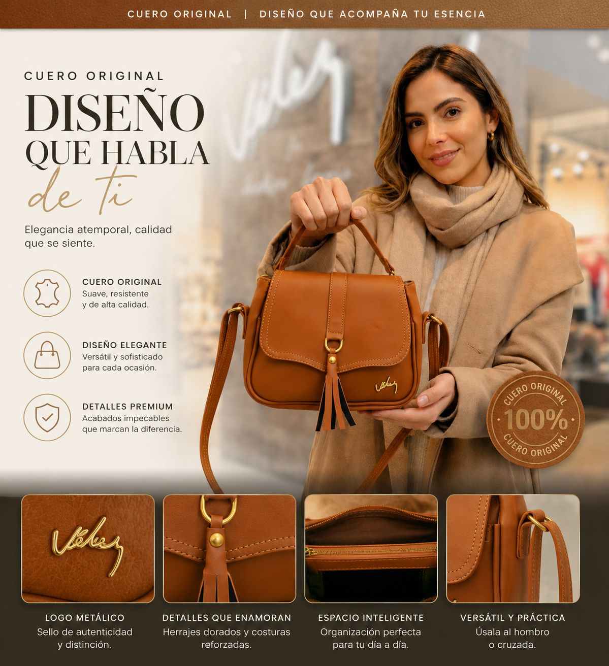 ✨ Morral Vélez Siena™ 🤎 100% Cuero Genuino