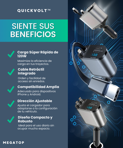 QuickVolt® Cargador De Coche Para Teléfono 4 En 1