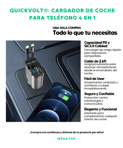 QuickVolt® Cargador De Coche Para Teléfono 4 En 1