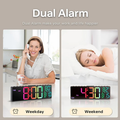 Reloj despertador digital grande de 10,5'' con 8 colores RGB