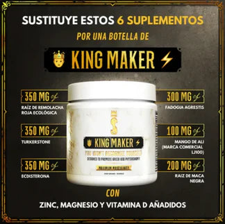 King Maker - Suplemento con Tongkat Ali, Turkesterona, Ecdisterona, Fadogia Agrestis, betarraga roja, maca negra y zinc (13 en 1)