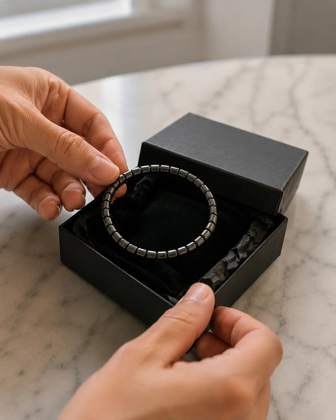 Pulsera Hematita natural pulida a mano