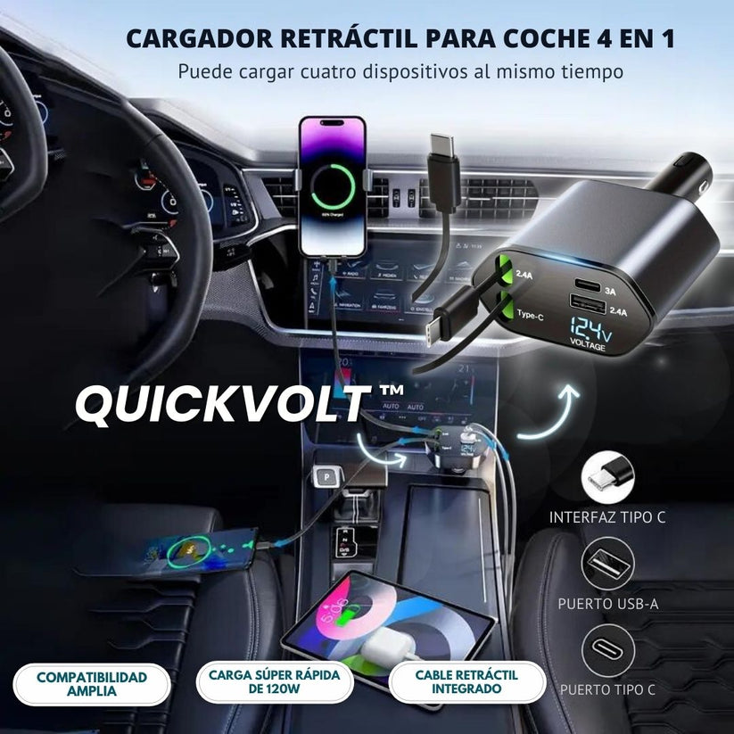 QuickVolt® Cargador De Coche Para Teléfono 4 En 1