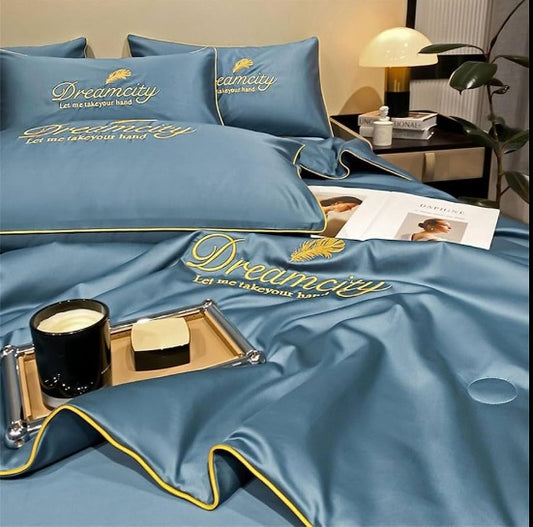 🔥Juego de Cuatro Piezas (Funda de almohada * 2 + Edredón * 1 + Sábana * 1) de Seda Helada Simple de Verano❄️