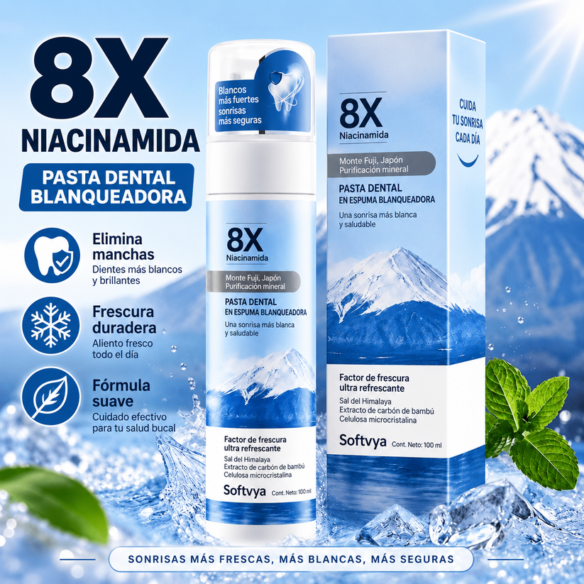 Pasta Dental Blanqueadora Espumosa Softvya ™ 8X Con Niacinamida