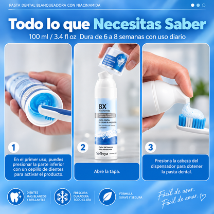 Pasta Dental Blanqueadora Espumosa Softvya ™ 8X Con Niacinamida