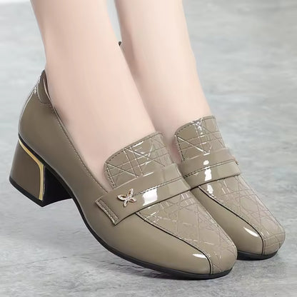 Zapatos de tacón de bloque de boca profunda de estilo británico para mujer