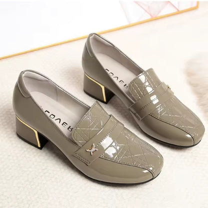 Zapatos de tacón de bloque de boca profunda de estilo británico para mujer