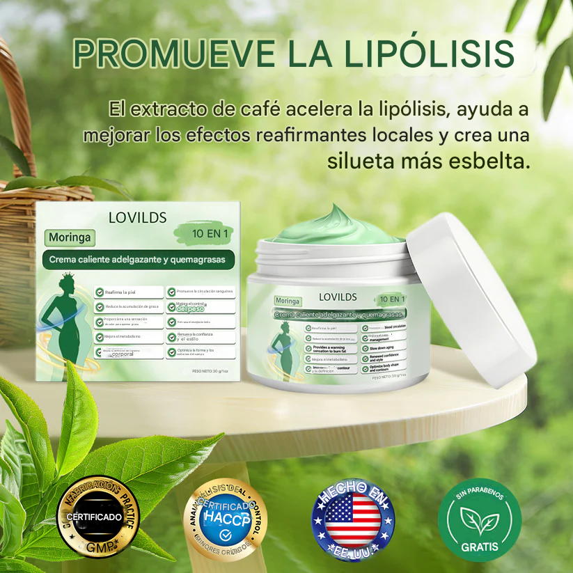 LOVILDS®10-EN-1, Crema caliente adelgazante y quemagrasas con moringa (una vez al día, cambios visibles en 7 días)