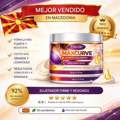 Crema reafirmante y voluminizadora Timilk® Maxcurve Lift & Plump para realzar y aumentar el busto.