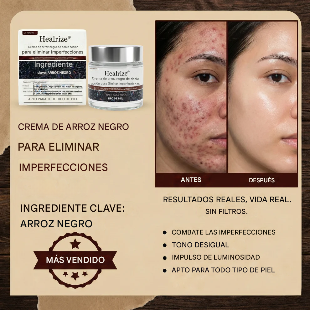 Healrize® Crema de Arroz Negro de Doble Acción para Eliminar Imperfecciones: elimina verrugas y suaviza la piel.