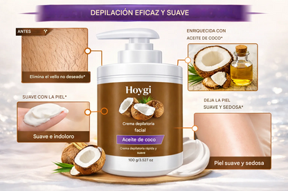 Crema depilatoria de coco | Eliminación del vello rápida y fácil para una piel suave y tersa.