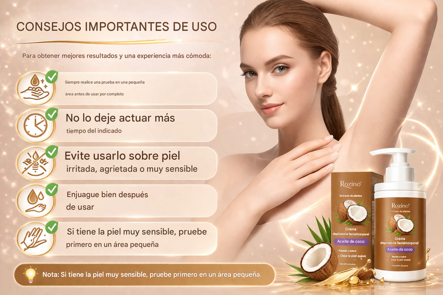 Crema depilatoria de coco | Eliminación del vello rápida y fácil para una piel suave y tersa.