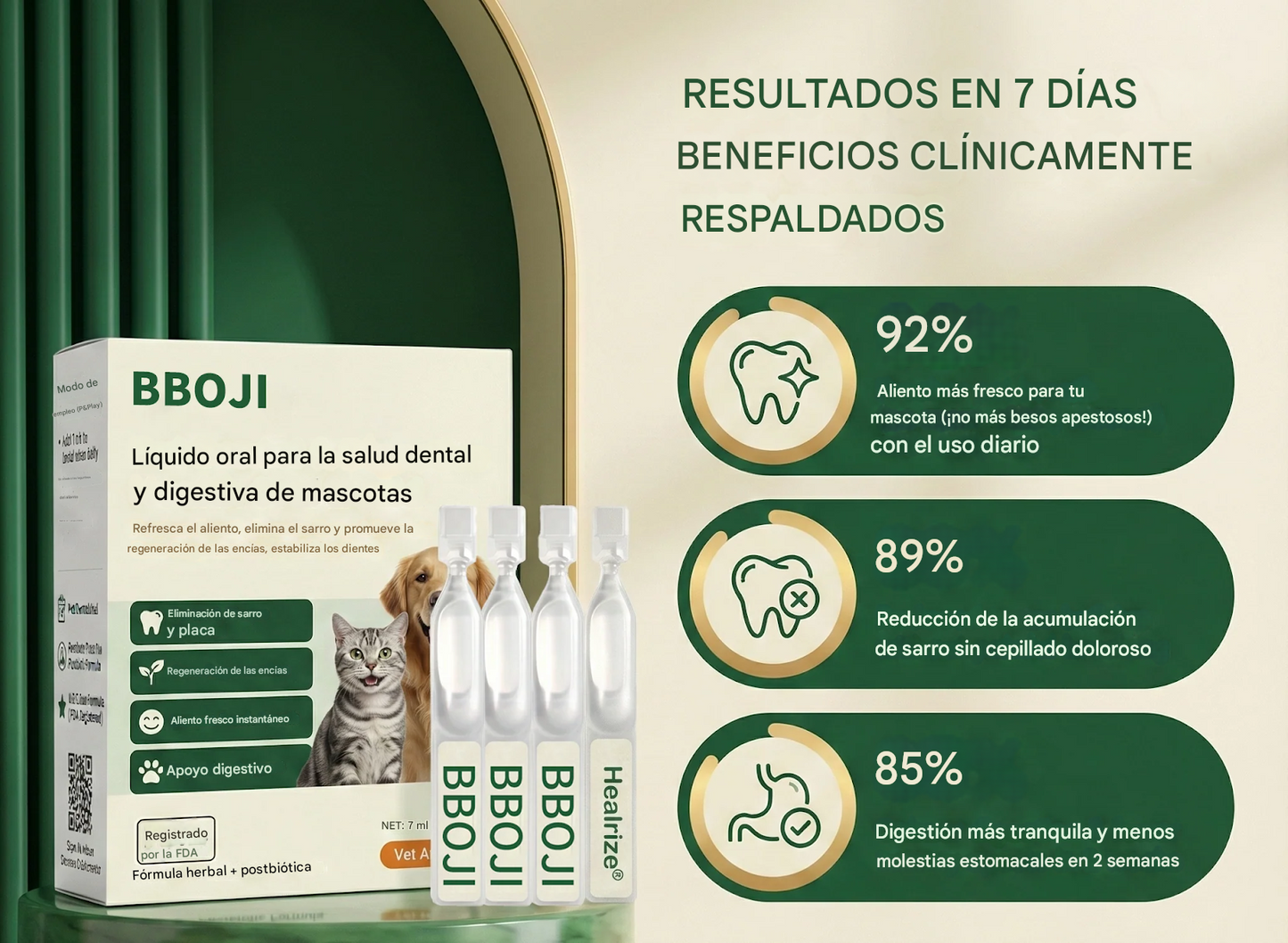 BBOJI® Líquido oral para la salud dental y digestiva de mascotas: refresca el aliento, elimina el sarro y promueve la regeneración de las encías, estabiliza los dientes.