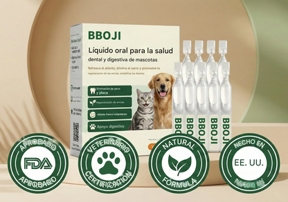 BBOJI® Líquido oral para la salud dental y digestiva de mascotas: refresca el aliento, elimina el sarro y promueve la regeneración de las encías, estabiliza los dientes.