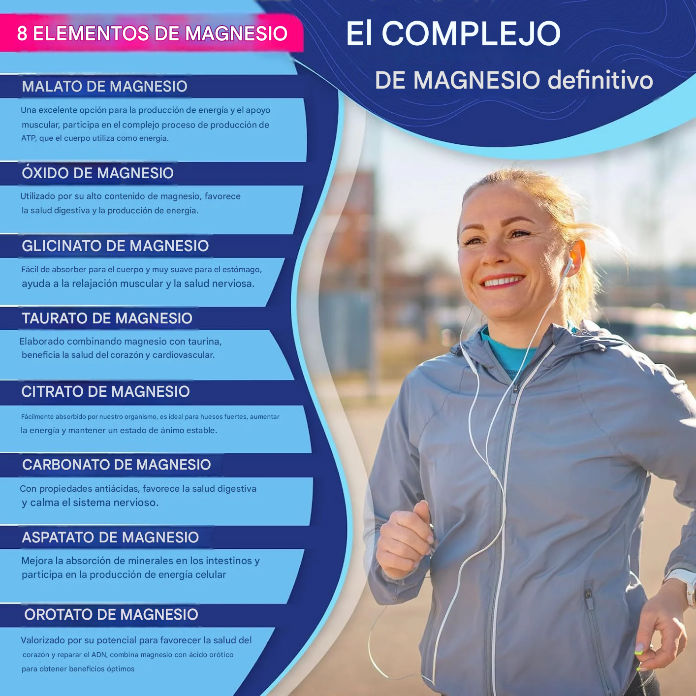 Complejo de magnesio 8, suplemento de magnesio esencial 1000 mg - A01