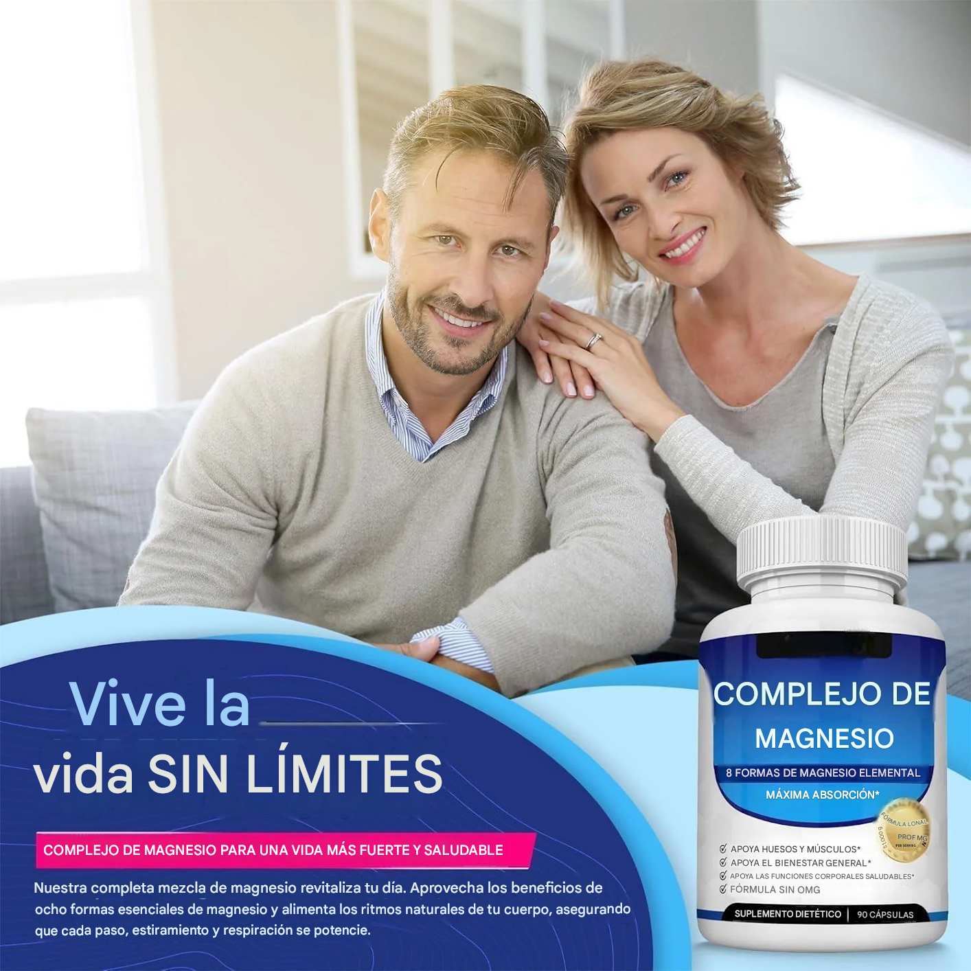 Complejo de magnesio 8, suplemento de magnesio esencial 1000 mg - A01