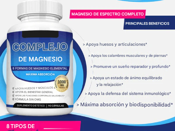 Complejo de magnesio 8, suplemento de magnesio esencial 1000 mg - A01