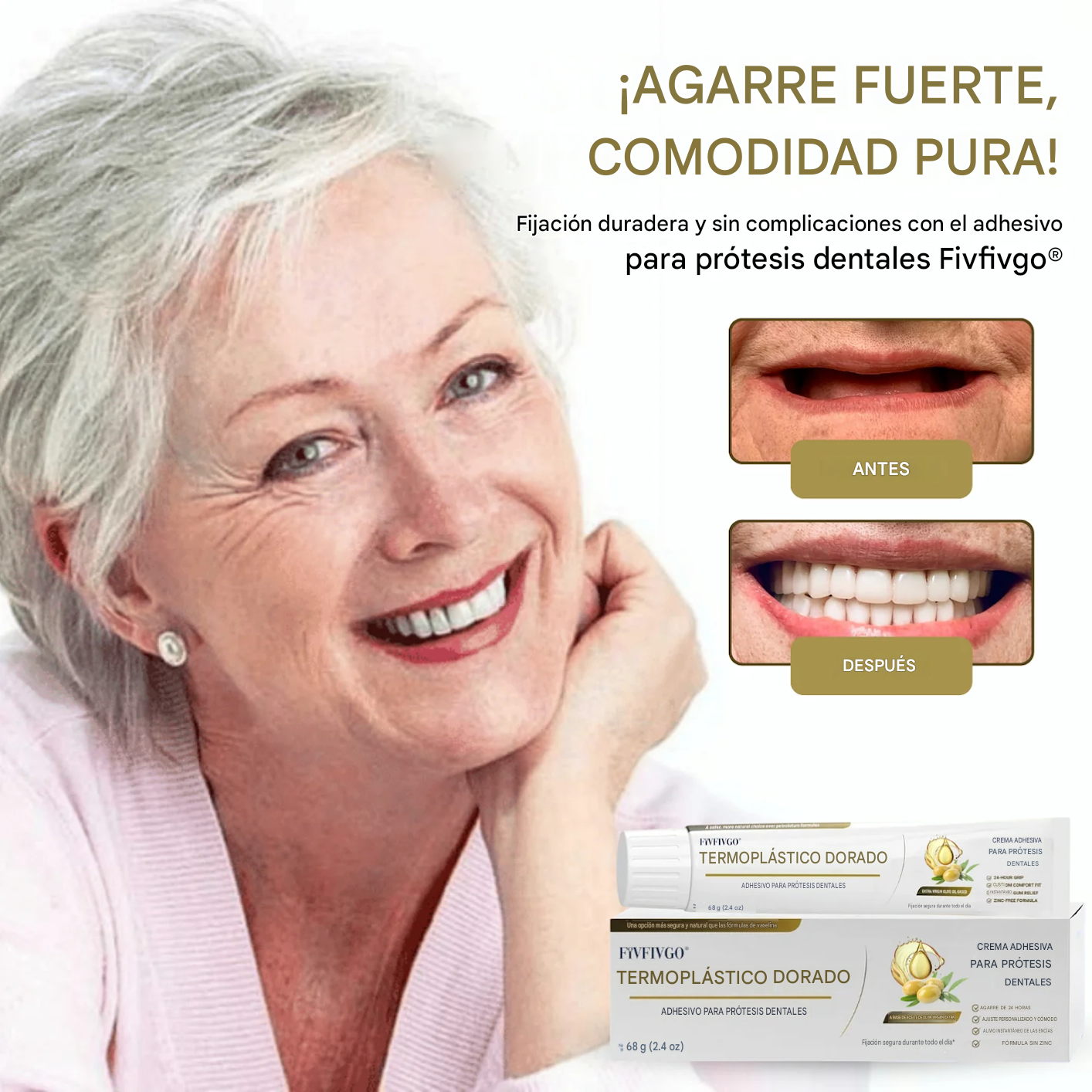 Adhesivo termoplástico para prótesis dentales Gold