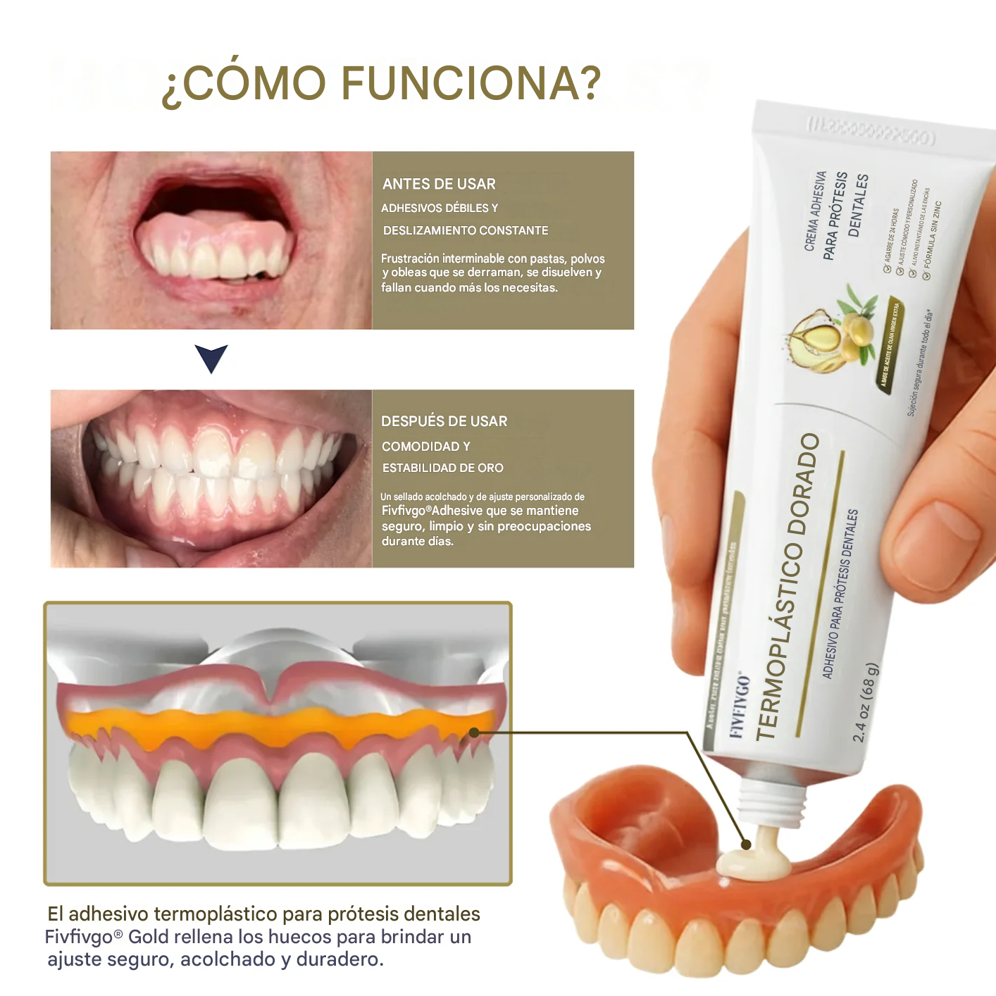 Adhesivo termoplástico para prótesis dentales Gold