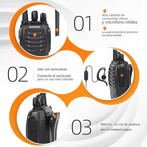 RKK Walkie Talkies Profesionales Recargables con LED y 16 Canales
