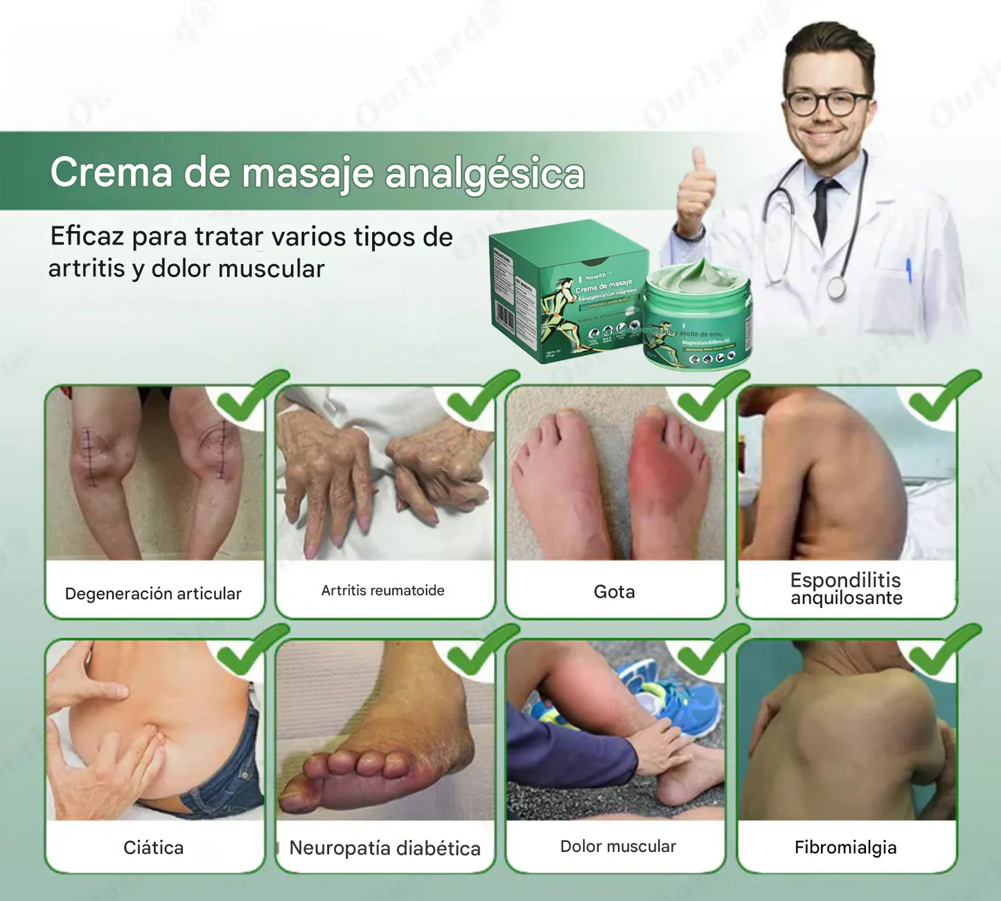 Crema para aliviar el dolor de masajes NovaRX® Advanced con magnesio y aceite de emú