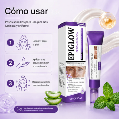 Atenúa la apariencia de pecas y manchas oscuras para un brillo más luminoso y uniforme.