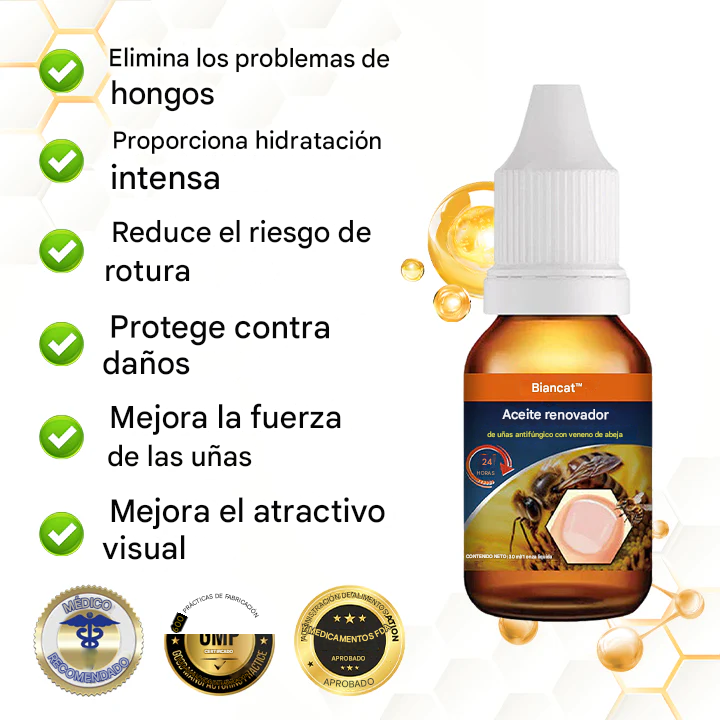 Aceite revitalizante antifúngico para uñas con veneno de abeja