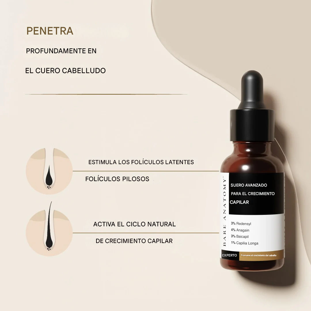 Suero avanzado para el crecimiento del cabello con Redensyl, romero y agua de arroz