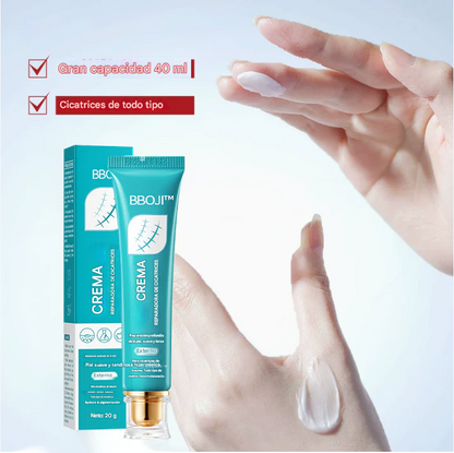 Crema reparadora de cicatrices BBOJI™ para hombres y mujeres: difumina cicatrices y reafirma la piel en un solo paso.