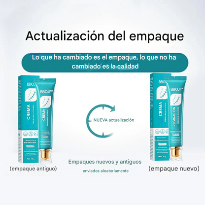 Crema reparadora de cicatrices BBOJI™ para hombres y mujeres: difumina cicatrices y reafirma la piel en un solo paso.