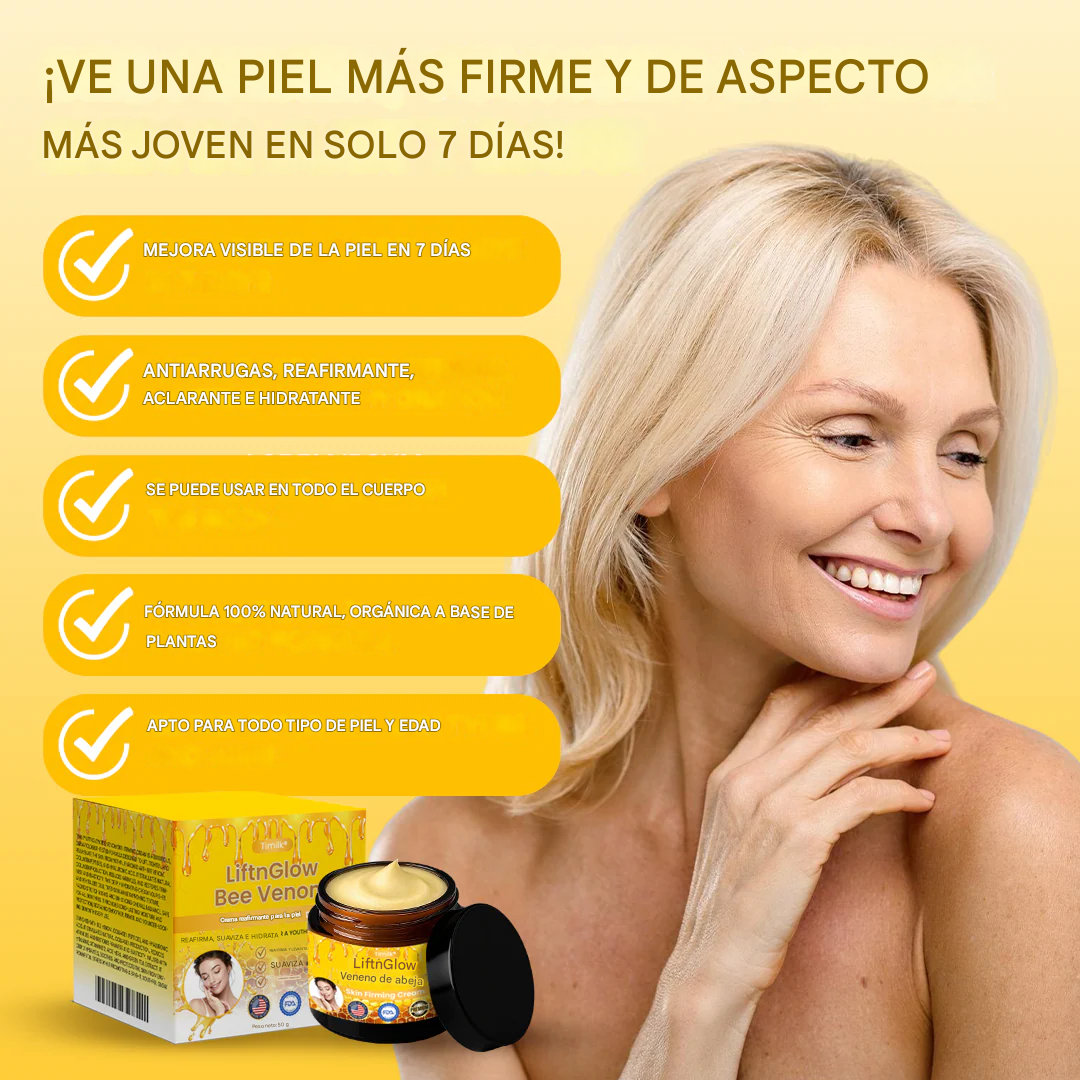 Crema reafirmante para la piel Timilk® LiftnGlow con veneno de abeja