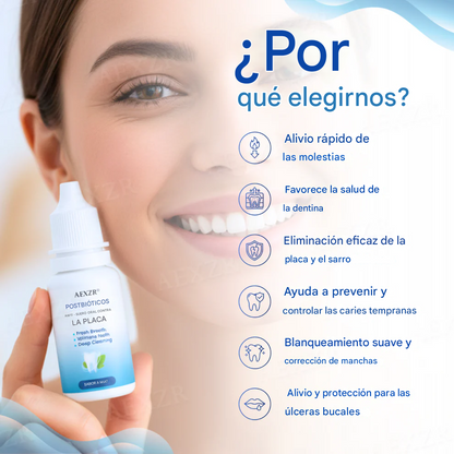 Reconstruye el esmalte dental con la ciencia de los postbióticos. Suero oral antiplaca AEXZR®