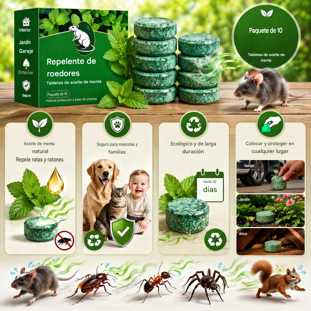 🟢 Pastillas repelentes de roedores de menta natural – Paquete de 12 - JY