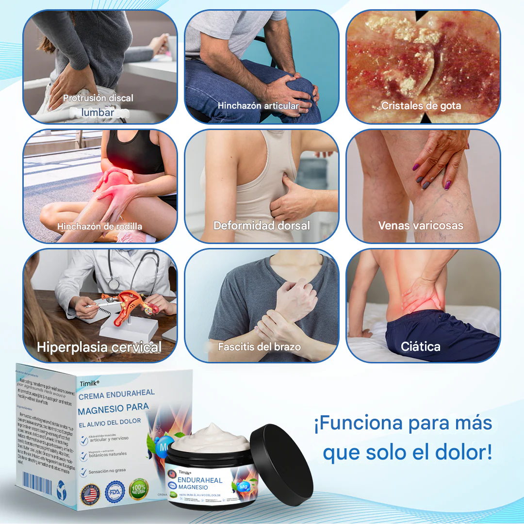 Crema para aliviar el dolor con magnesio Timilk® EnduraHeal (Trata la artritis, la neuropatía, el reumatismo, las lesiones deportivas y más)