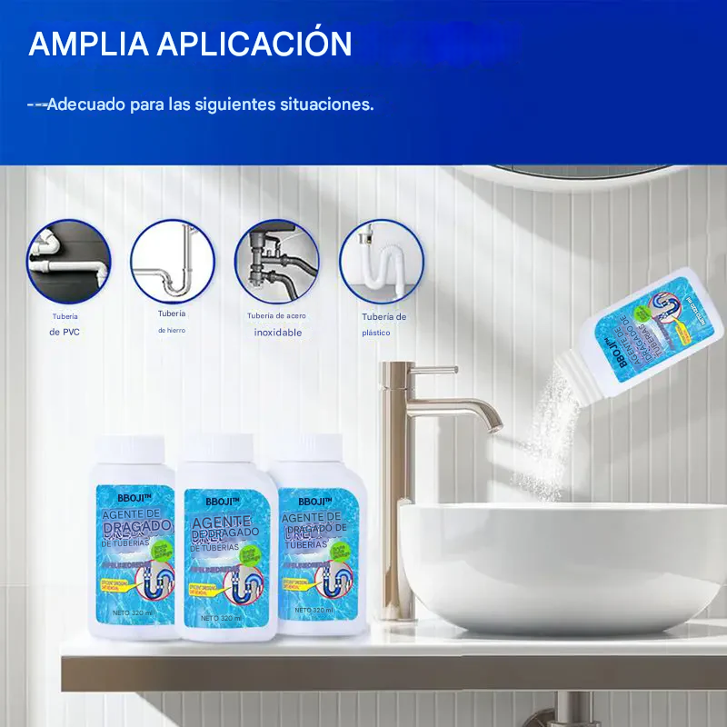 Agente de dragado de tuberías mejorado BBOJI™ para tuberías de cocina y baño - 350 ml, disuelve más de 200 bloqueos y elimina el 99% de las bacterias.