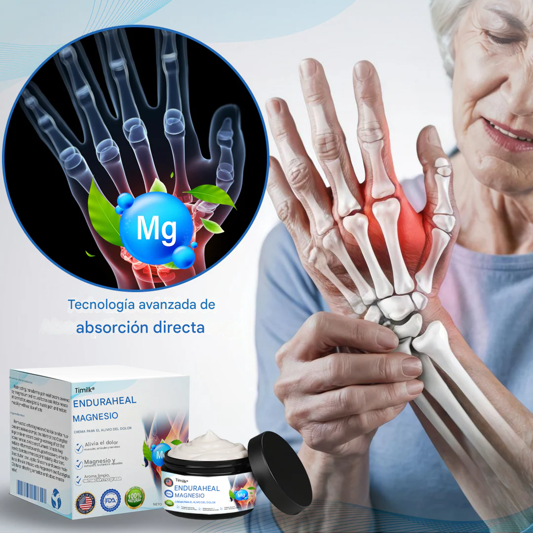 Crema para aliviar el dolor con magnesio Timilk® EnduraHeal (Trata la artritis, la neuropatía, el reumatismo, las lesiones deportivas y más)