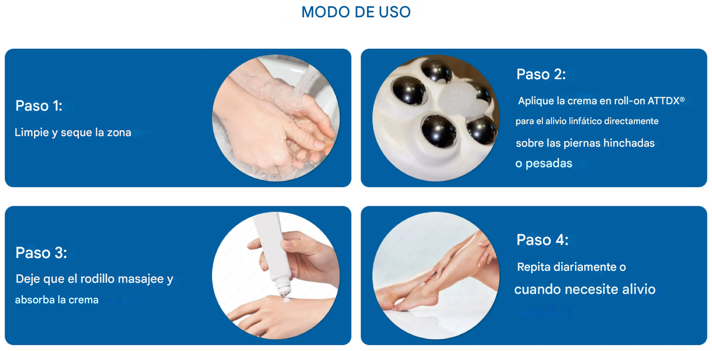 Crema en roll-on ATTDX® para el drenaje linfático y el alivio de la hinchazón.®