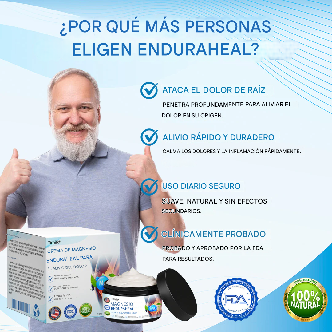 Crema para aliviar el dolor con magnesio Timilk® EnduraHeal (Trata la artritis, la neuropatía, el reumatismo, las lesiones deportivas y más)