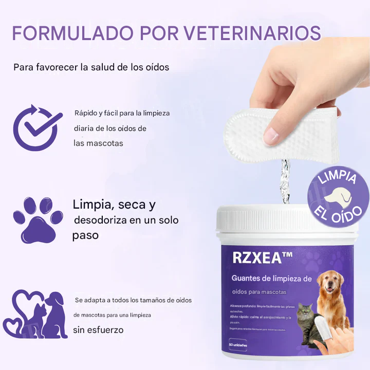 Caja X50 Guantes de limpieza de oídos para mascotas