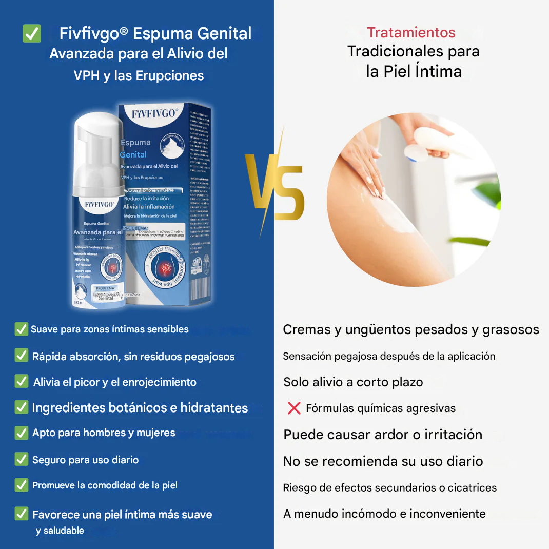 Espuma genital Fivfivgo® Advanced para el alivio del VPH y las erupciones cutáneas.
