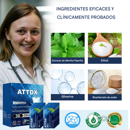 Toallitas húmedas para limpiar los dientes y los dedos ATTDX® BrighteWipe