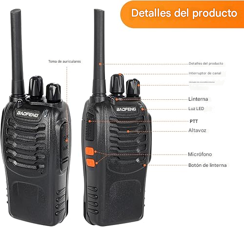 RKK Walkie Talkies Profesionales Recargables con LED y 16 Canales